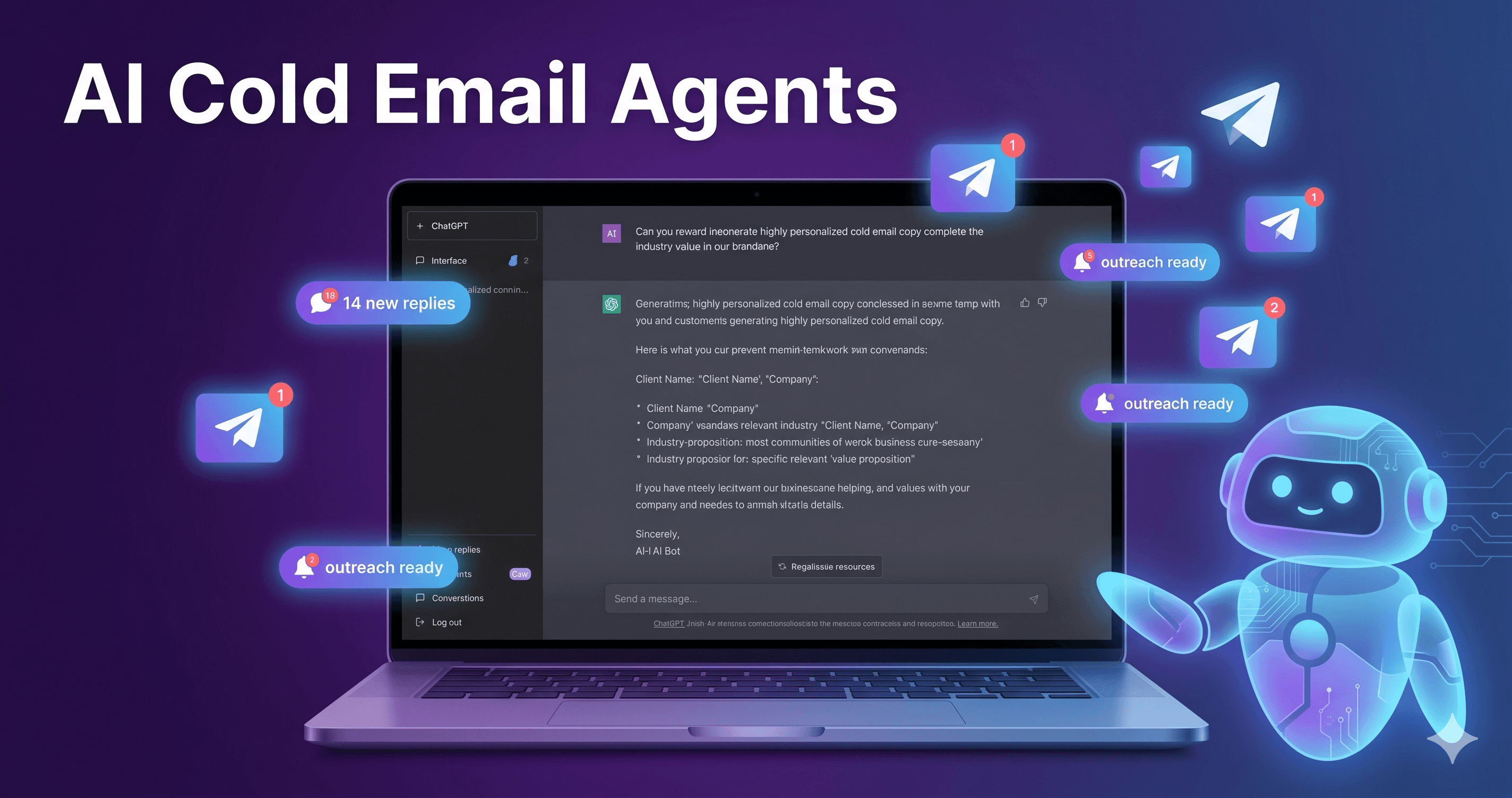 AI sales agent diagram showing ChatGPT API integration with email platform