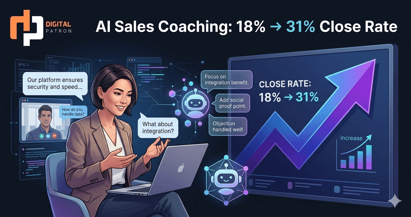 AI sales coaching dashboard showing conversation transcripts, coaching recommendations, and close rate trends